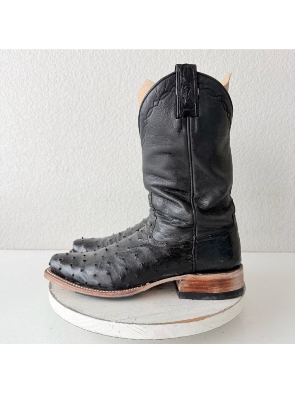 Rod Patrick Cowboy Boots Black Full Quill Ostrich Western Blunt Toe Womens 11 - Picture 4 of 12